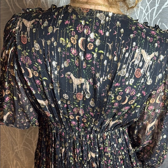 Sandro Paris Pleated Hound Print Metallic Dress 38/6 - Picture 9 of 12